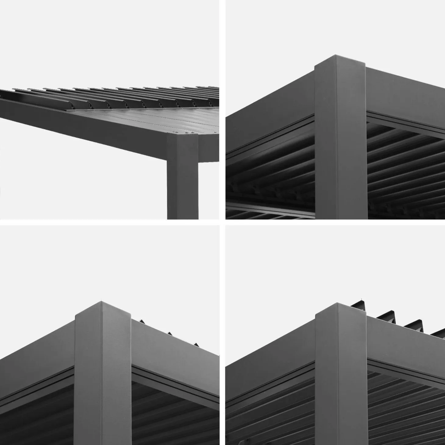 Pérgola bioclimática de aluminio y acero 3x4m + 3 persianas de 1m con lamas orientables