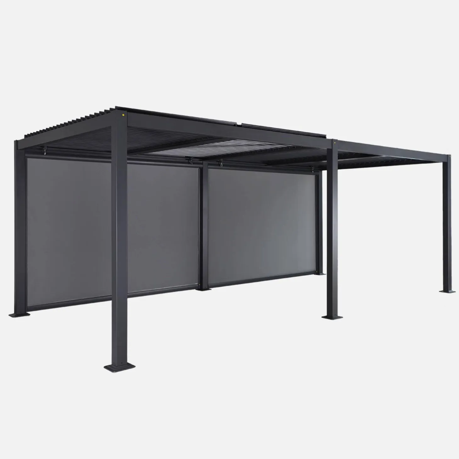 Pérgola bioclimática de aluminio y acero 3x6m con 2 toldos de 3m