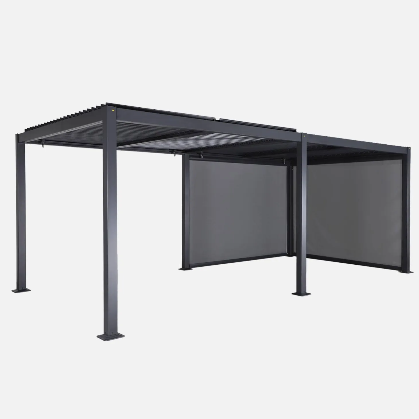 Pérgola bioclimática de aluminio y acero 3x6m con 2 toldos de 3m