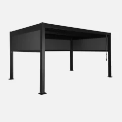 Pérgola bioclimática de aluminio y acero, 3x4m con 2 toldos 3m + 1 toldo 4m