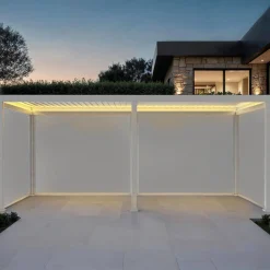 Pérgola bioclimática eléctrica de aluminio con LED 3x6m + 4 toldos de 3m