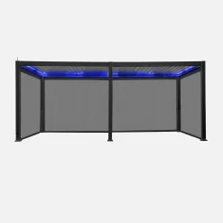 Pérgola bioclimática eléctrica de aluminio con LED 3x6m + 4 toldos de 3m