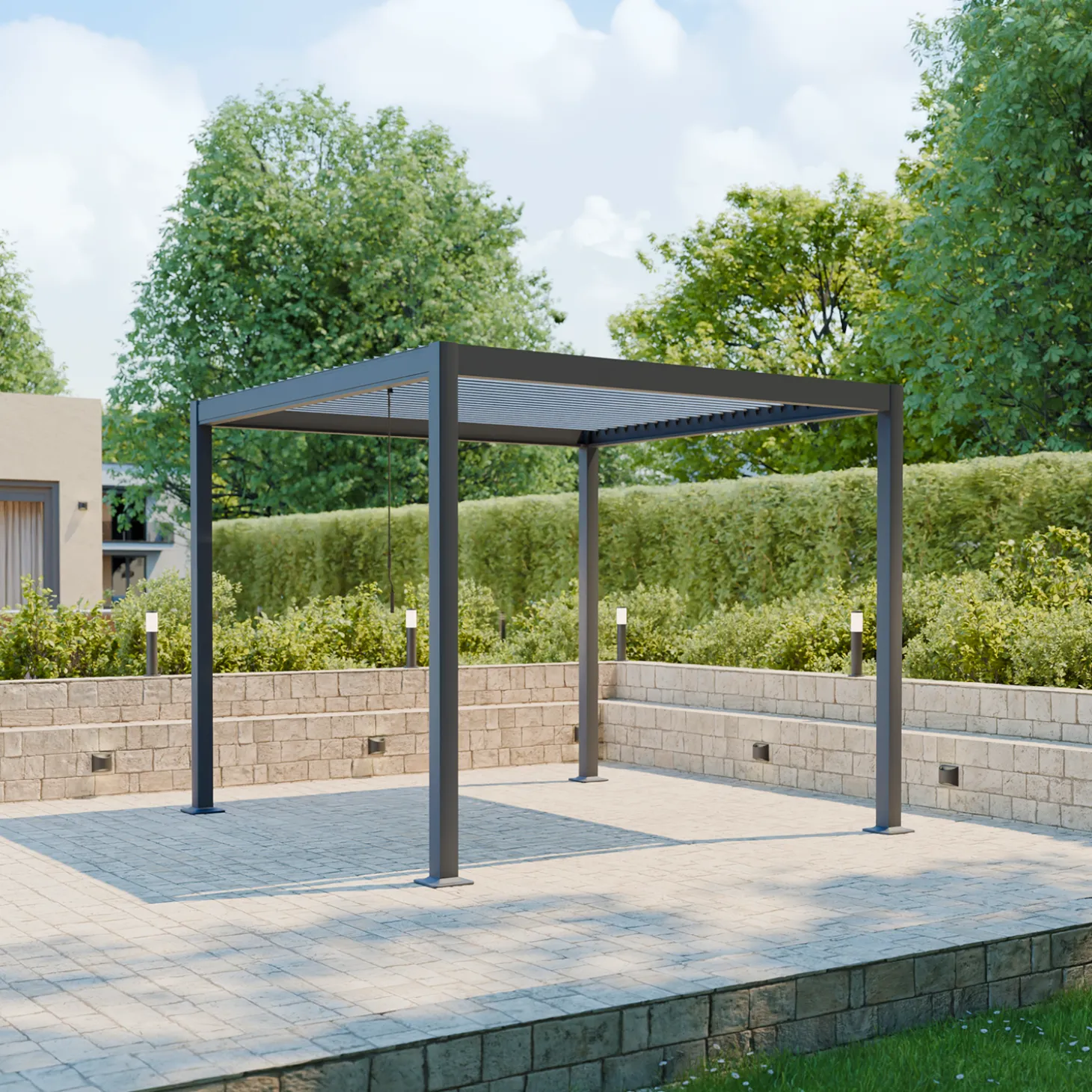 Pérgola bioclimática 3x3m de aluminio y acero con lamas orientables
