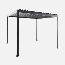 Pérgola bioclimática 3x3m de aluminio y acero con lamas orientables y pies redondeados