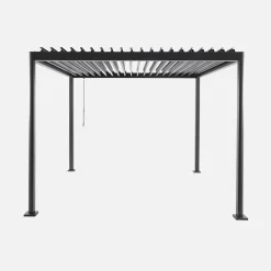 Pérgola bioclimática 3x3m de aluminio y acero con lamas orientables y pies redondeados