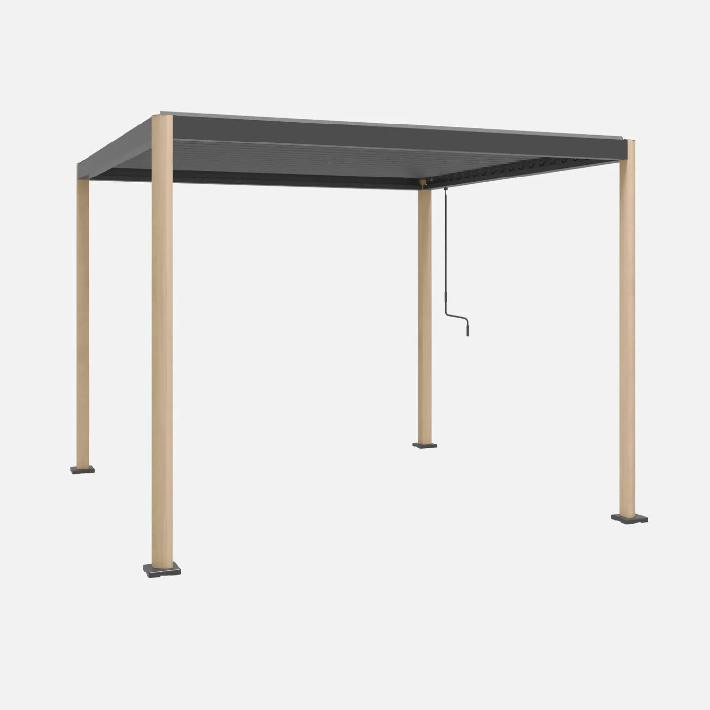 Pérgola bioclimática 3x3m de aluminio y acero con lamas orientables y pies redondeados