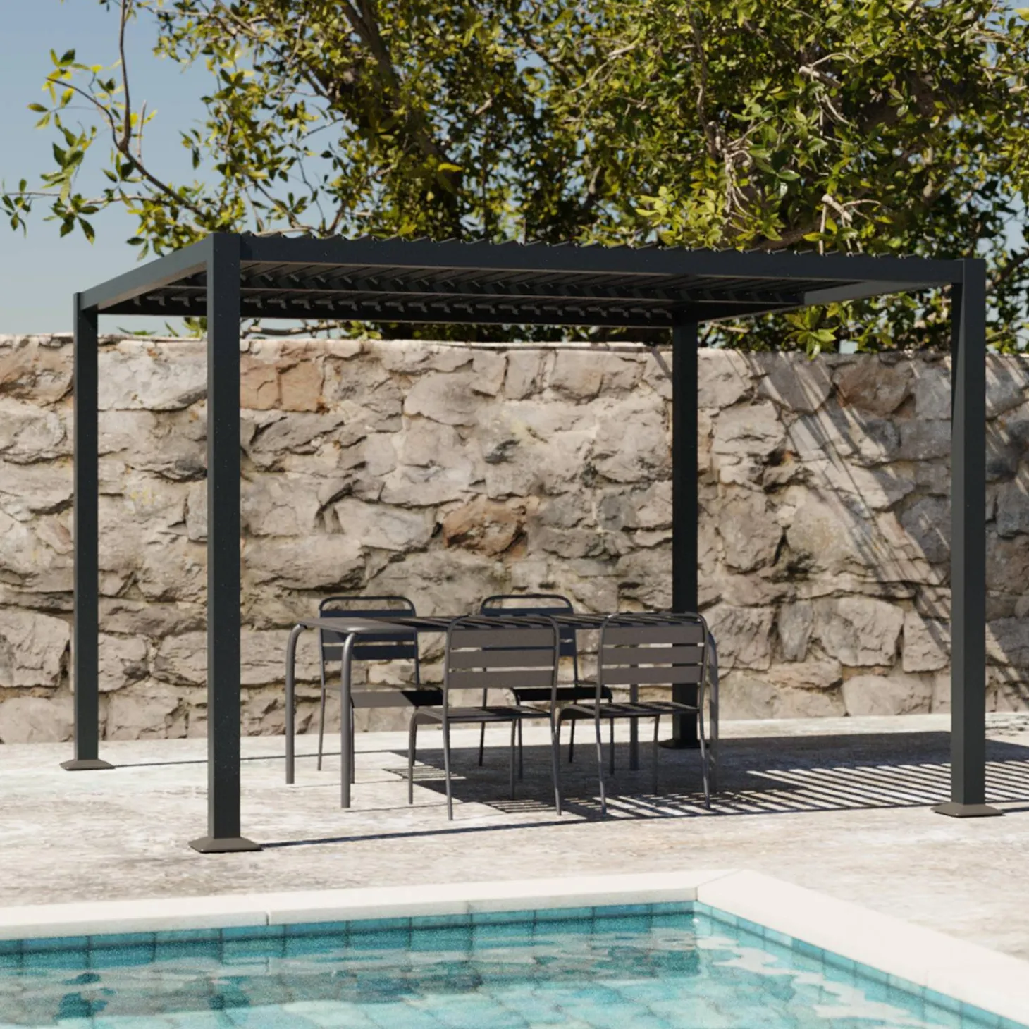 Pérgola bioclimática 3x3m de lamas de aluminio y acero