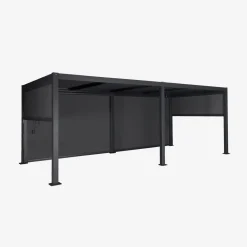Pérgola bioclimática 3x6m de lamas de aluminio y acero + 4 toldos de 3m
