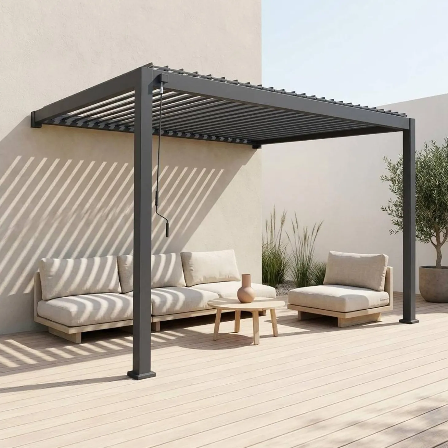 Pérgola bioclimática 3x4m de aluminio adosada con lamas orientables