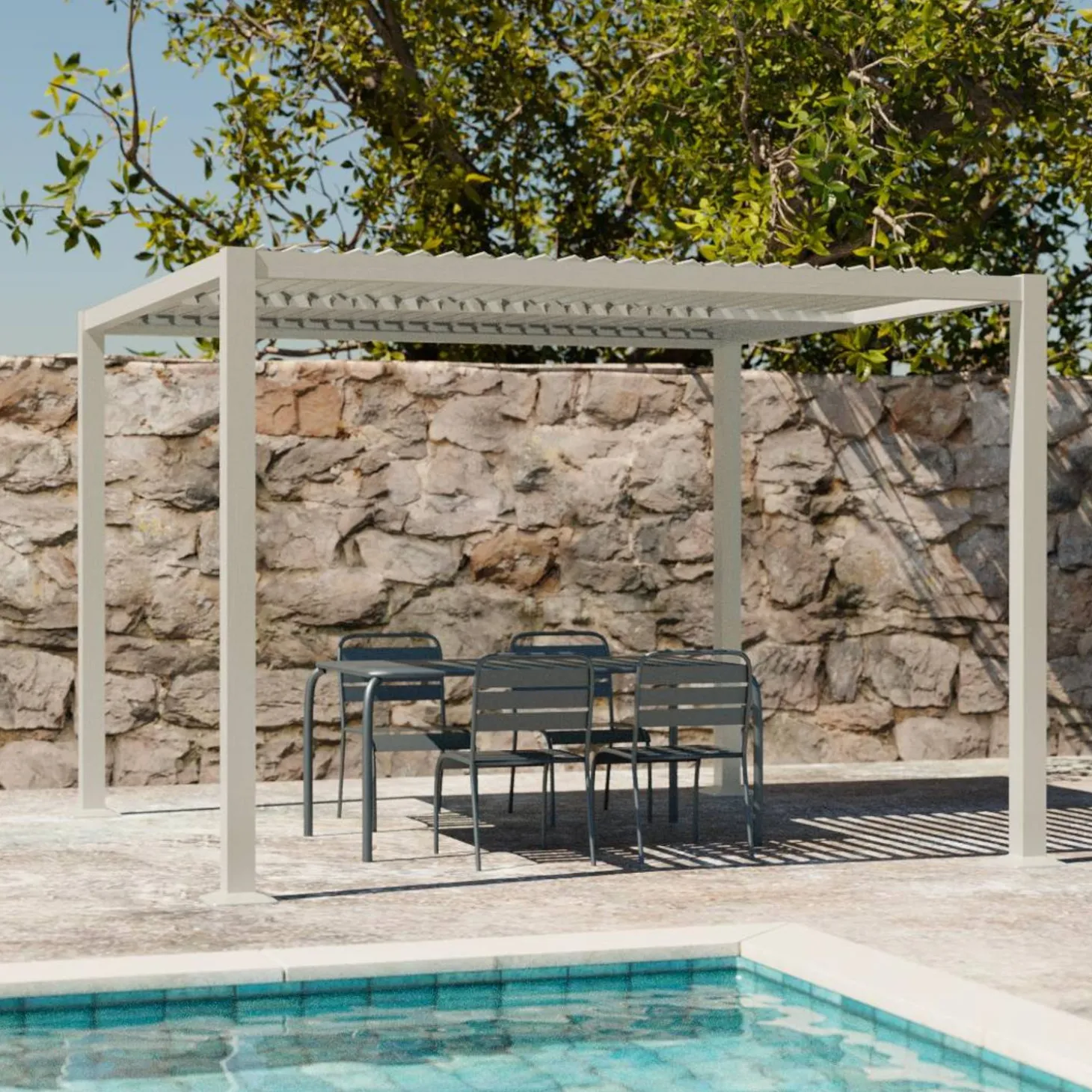 Pérgola bioclimática 3x3m de lamas de aluminio y acero