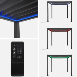Pérgola bioclimática 3x3m eléctrica de aluminio con iluminación LED
