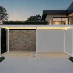 Pérgola bioclimática 3x6m eléctrica de aluminio con LED + 2 toldos de 3m