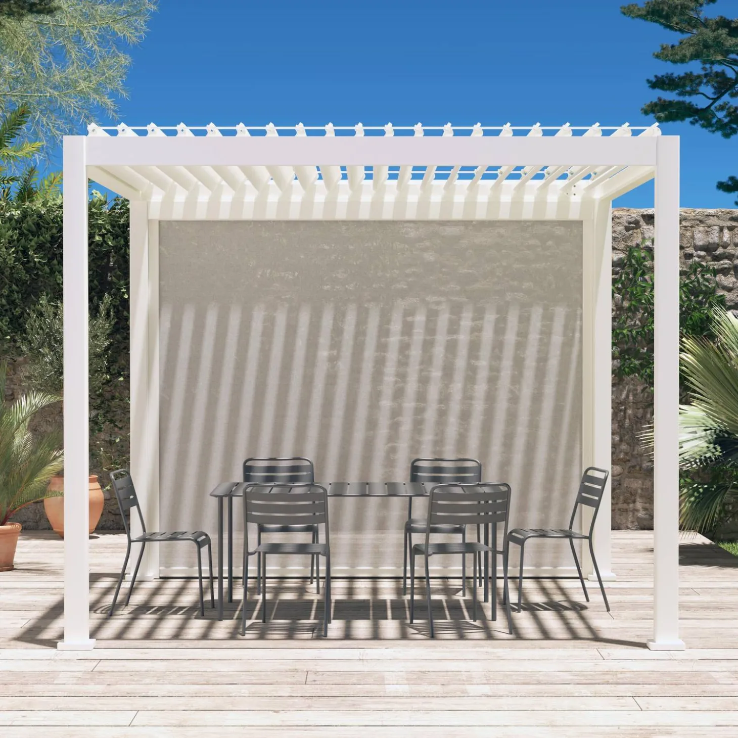 Pérgola bioclimática 3x3m V2 + toldo vertical 3x3m