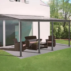 Pérgola cochera de aluminio con canalón integrado, 3x6m