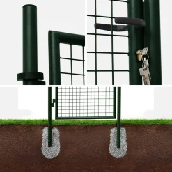 Puerta de jardín de metal con cerradura