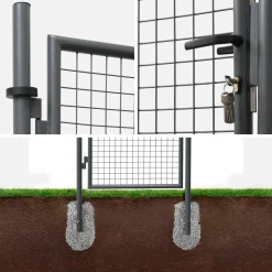 Puerta de jardín de metal con cerradura
