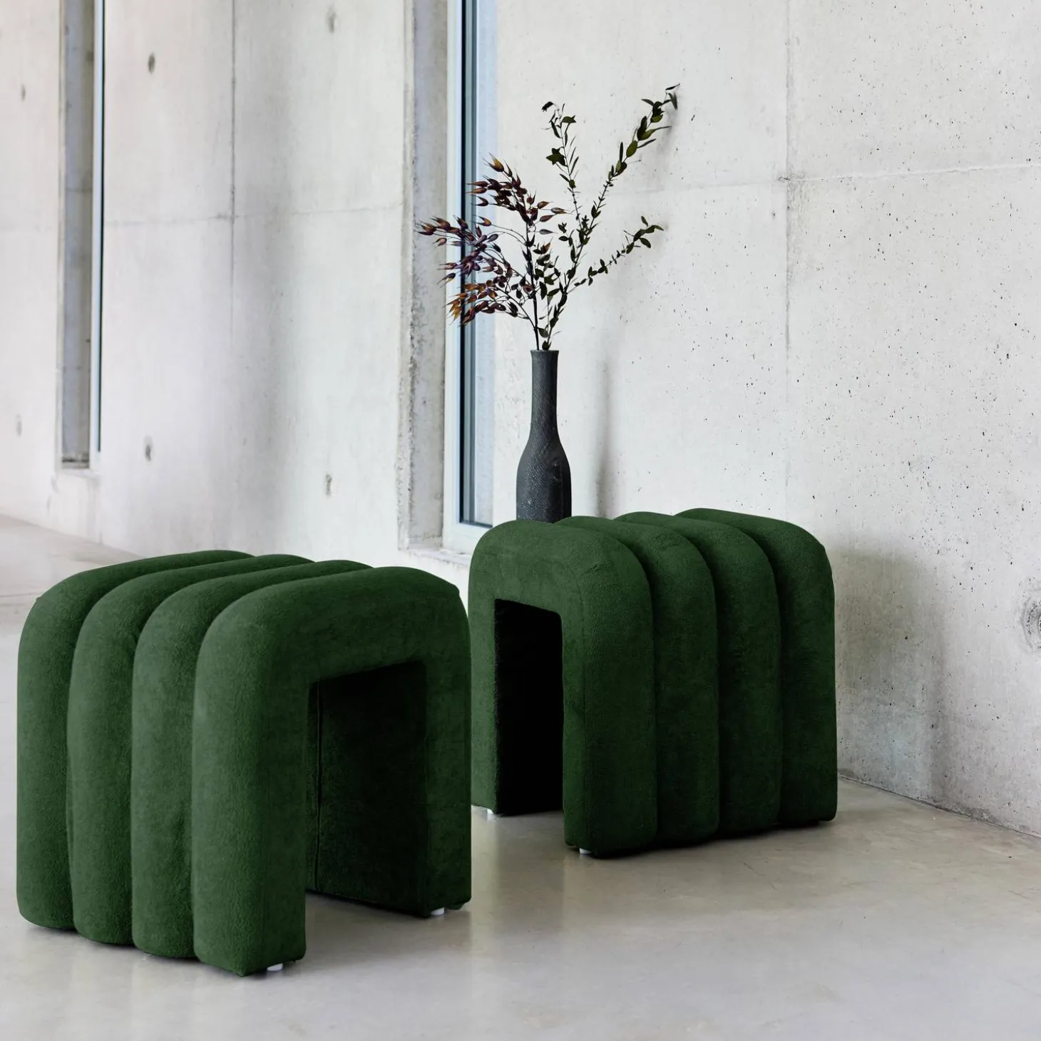 Puff contemporáneo de tela, set de 2