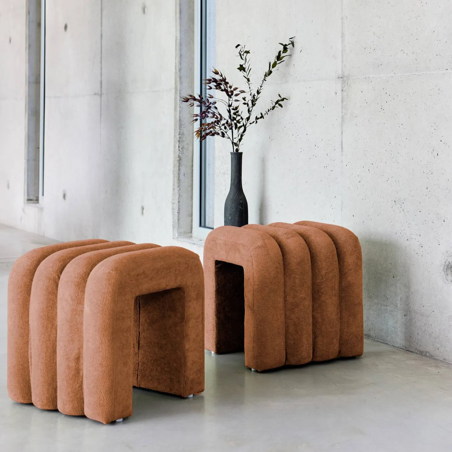 Puff contemporáneo de tela, set de 2