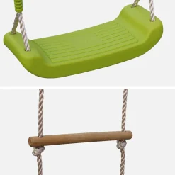 Área de juegos columpios, escalera de cuerda