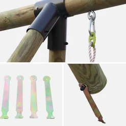 Área de juegos columpios, escalera de cuerda