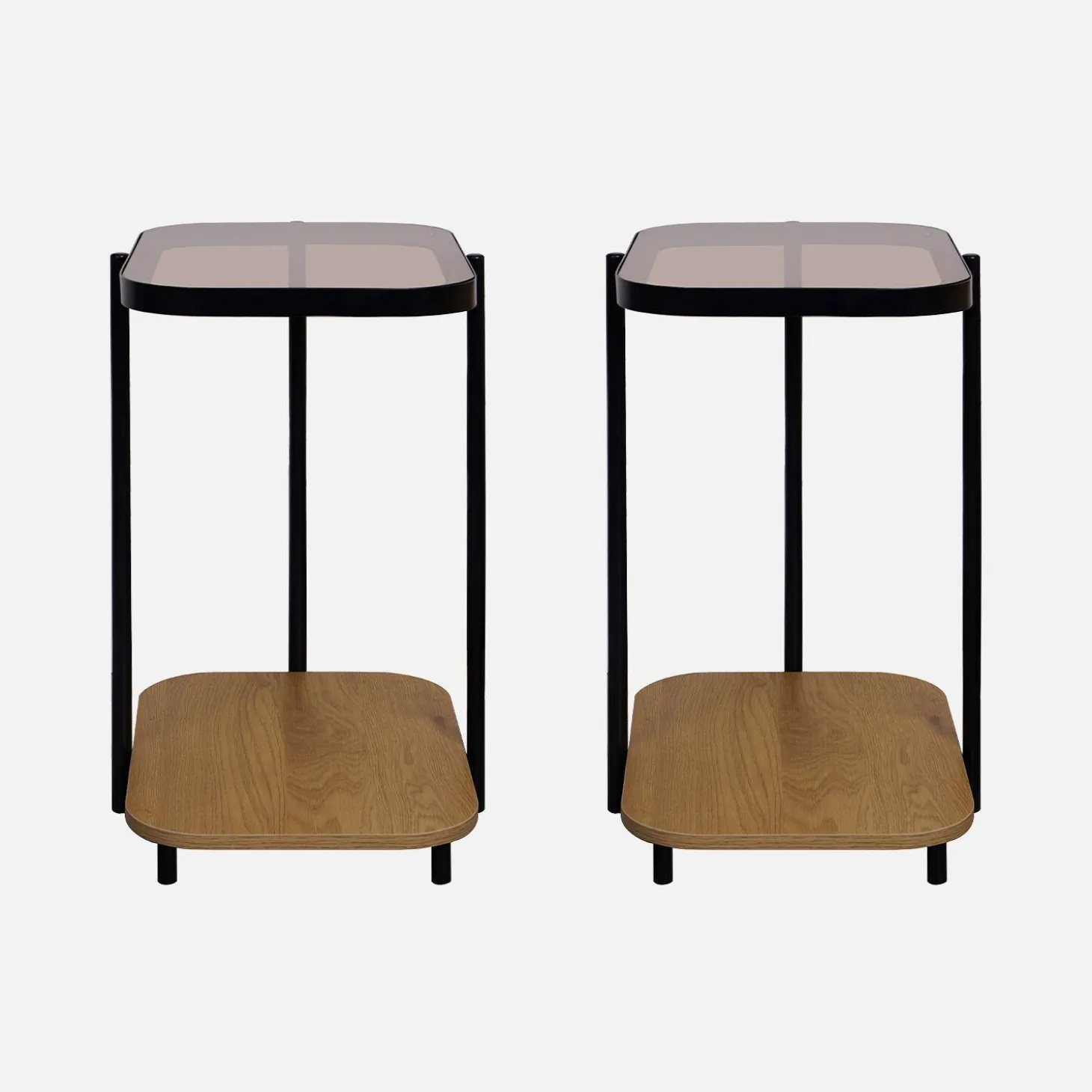 Remates de sofá vintage de metal, tapa de cristal, decoración madera, set de 2