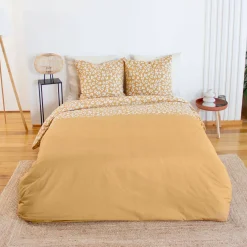 ropa de cama de algodón con estampado de leopardo amarillo, 2 plazas