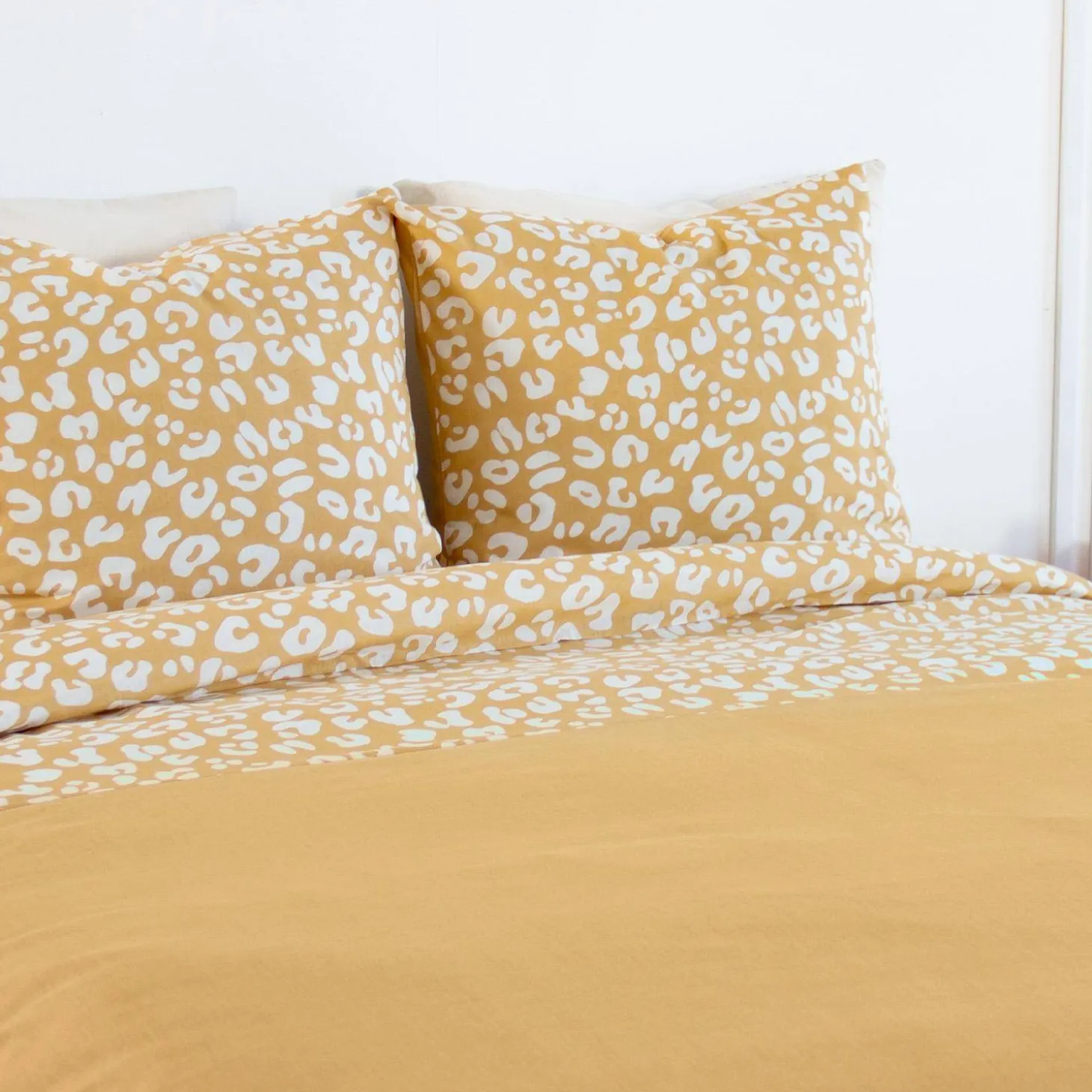 ropa de cama de algodón con estampado de leopardo amarillo, 2 plazas