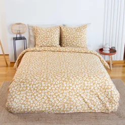 ropa de cama de algodón con estampado de leopardo amarillo, 2 plazas