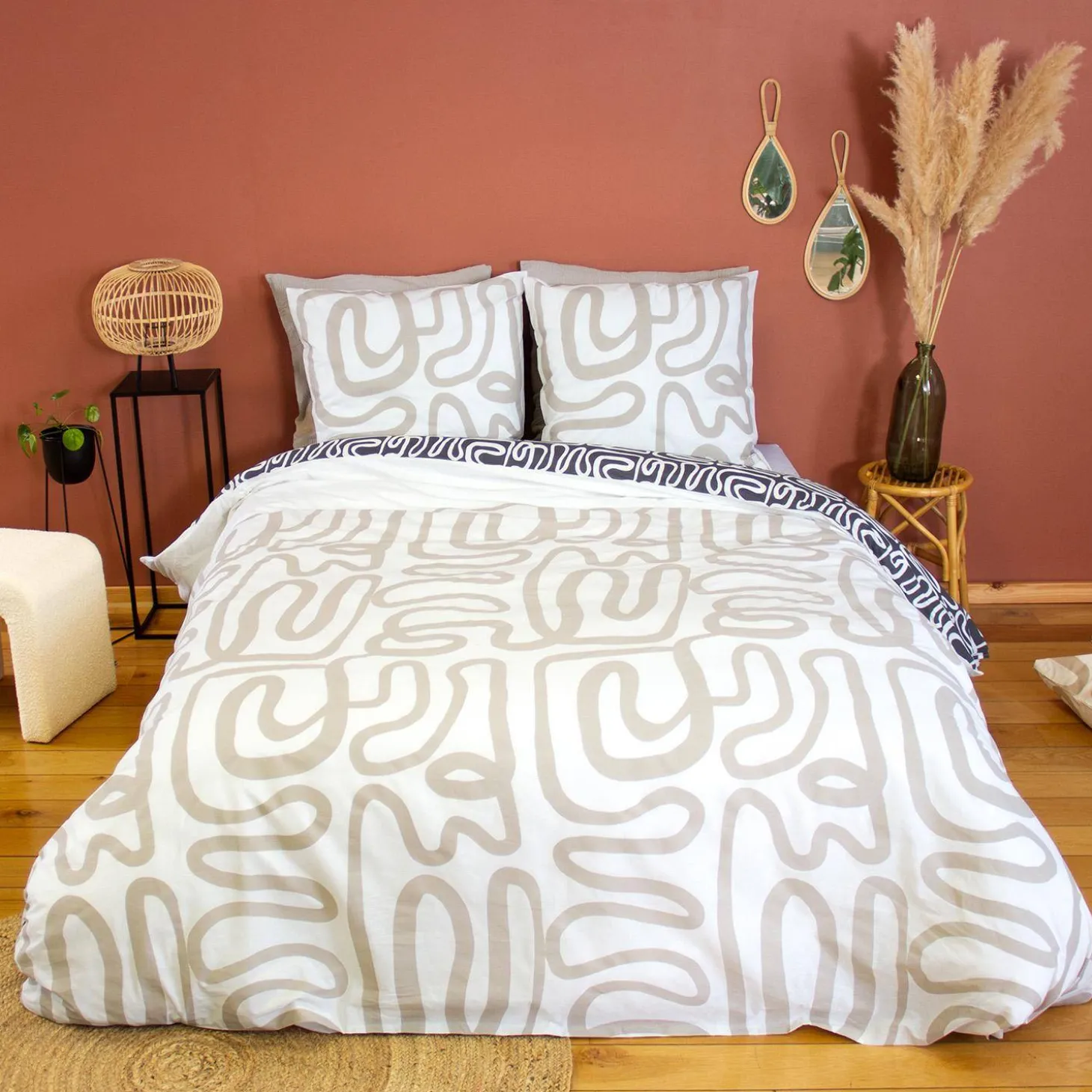 Ropa de cama de algodón reversible con diseño gráfico, 2 plazas