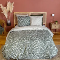 Ropa de cama de algodón y lyocell con estampado floral verde, 2 plazas