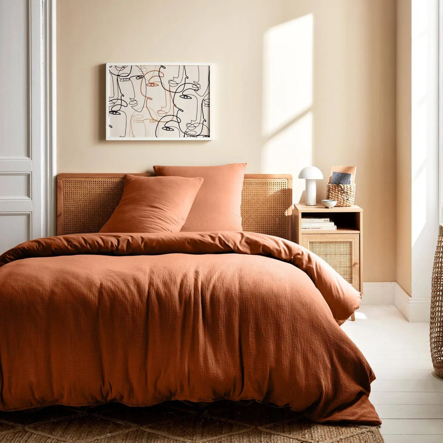 Ropa de cama de gasa de algodón terracota