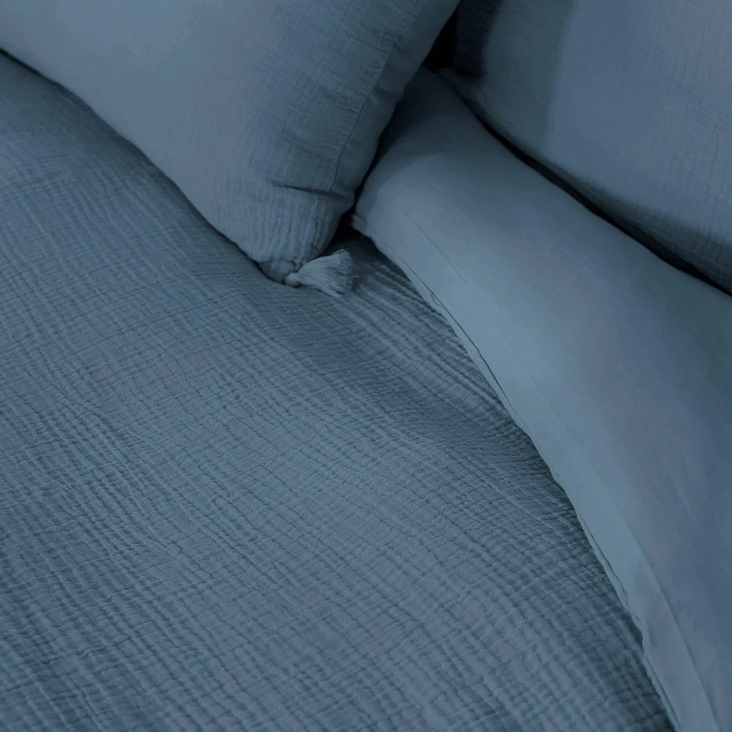 Ropa de cama de gasa de algodón azul oscuro