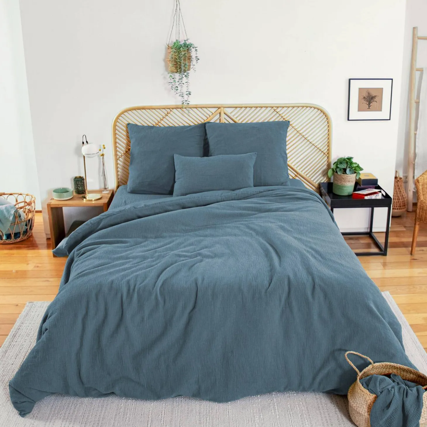 Ropa de cama de gasa de algodón azul oscuro