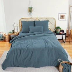 Ropa de cama de gasa de algodón azul oscuro