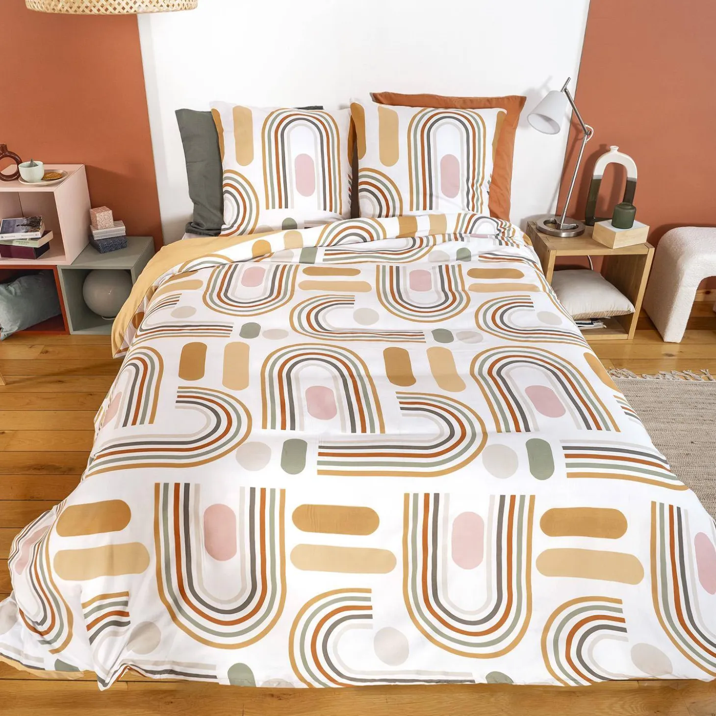 Ropa de cama de microfibra reversible naranja