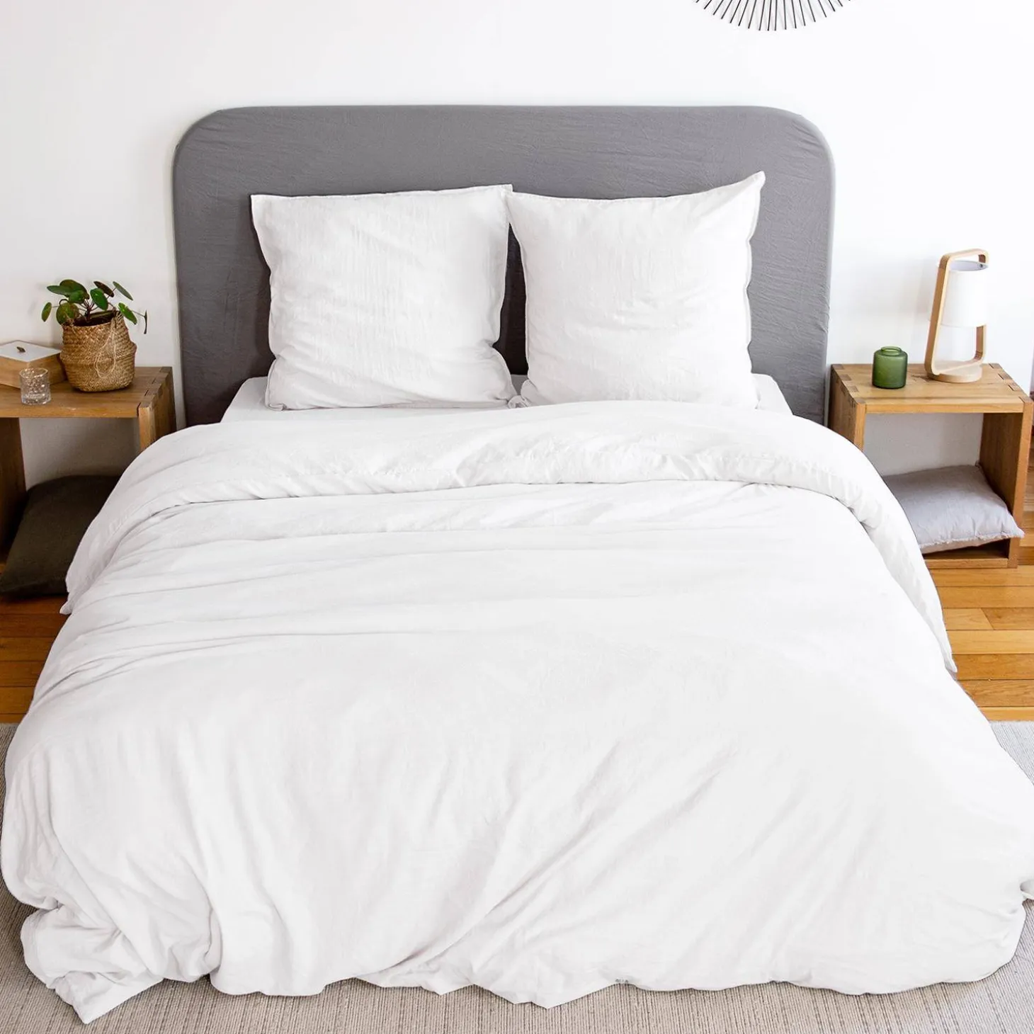 Ropa de cama de microfibra lavada color blanco, 2 plazas