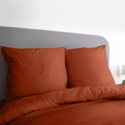 Ropa de cama de microfibra lavada color terracota, 2 plazas