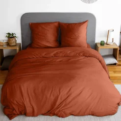 Ropa de cama de microfibra lavada color terracota, 2 plazas
