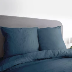 Ropa de cama de microfibra lavada color azul, 2 plazas