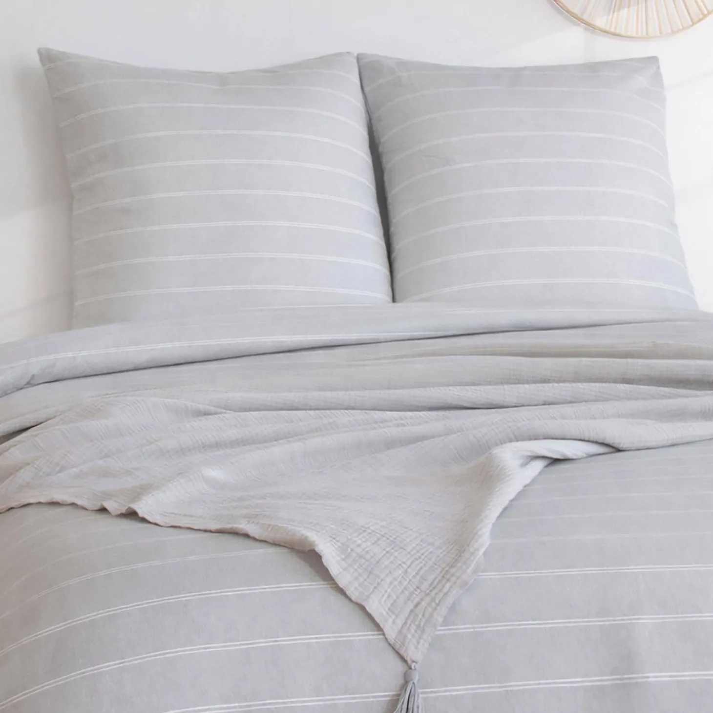 Ropa de cama de microfibra lavada rayas gris, 2 plazas