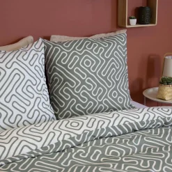 Ropa de cama de microfibra reversibles con estampado de laberinto gris, 2 plazas