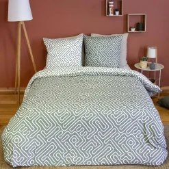 Ropa de cama de microfibra reversibles con estampado de laberinto gris, 2 plazas