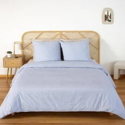 Ropa de cama de microfibra con rayas azules, 2 plazas