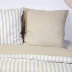 Ropa de cama de microfibra reversible con rayas beige, 2 plazas