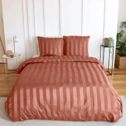 Ropa de cama de poliéster efecto satén con finas rojo, 2 plazas