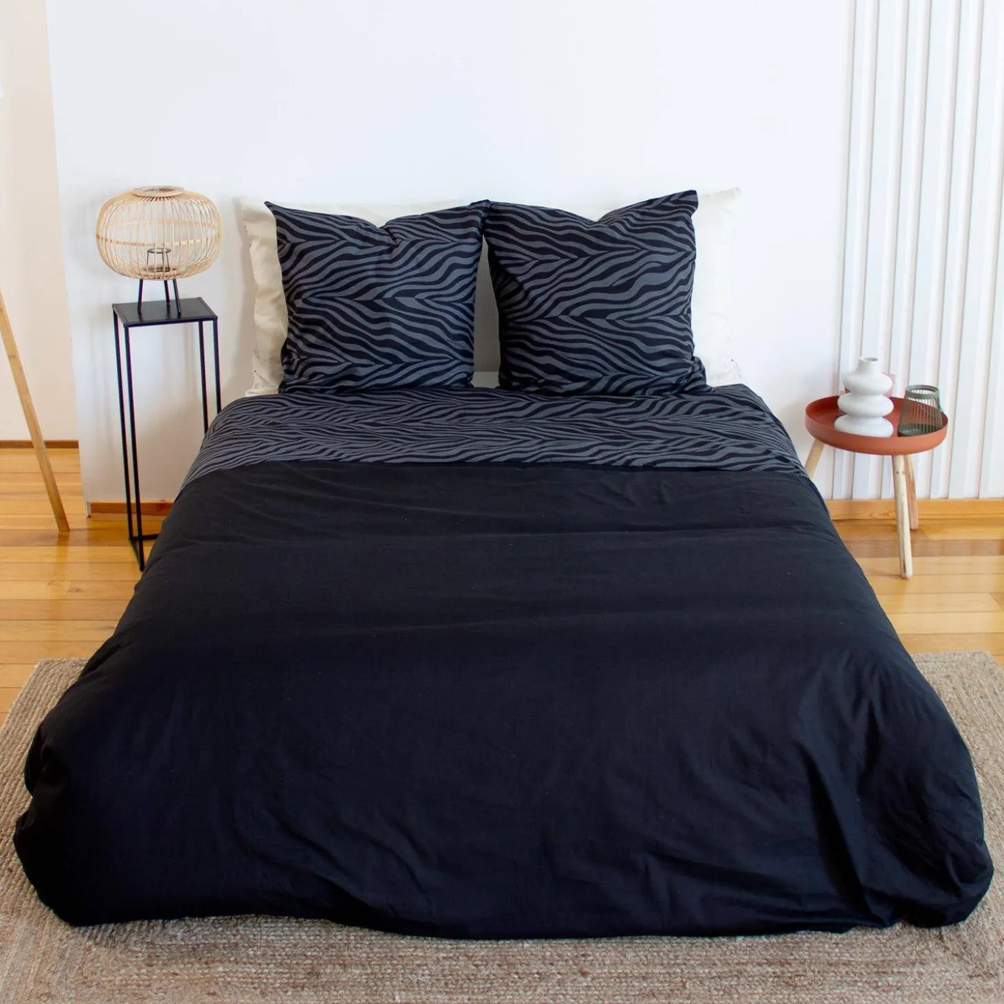 Ropa de cama de poliéster reversible estampado cebra, 2 plazas