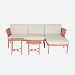 Salón de muebles de jardín de esquina de acero y cuerdas, 4 plazas
