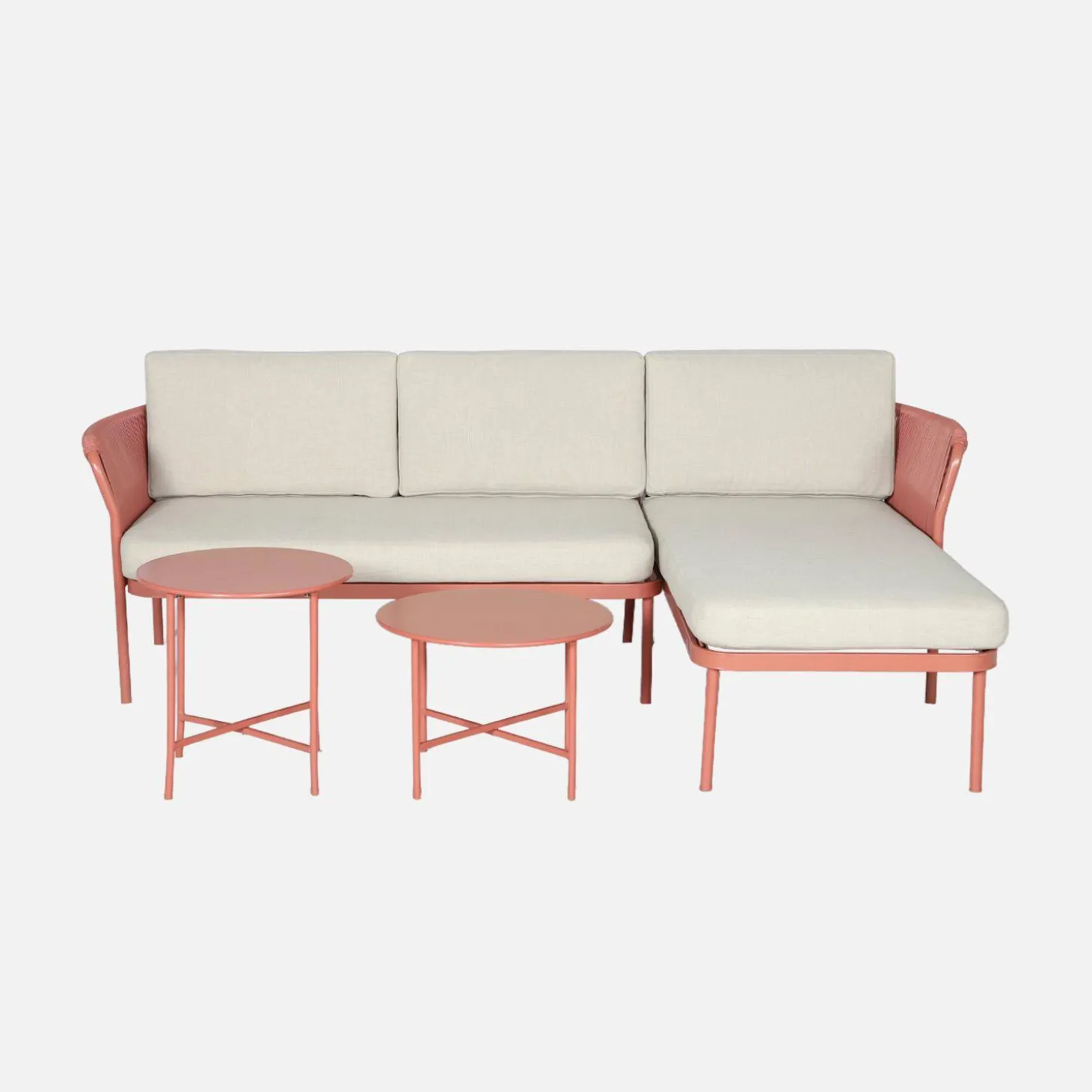 Salón de muebles de jardín de esquina de acero y cuerdas, 4 plazas