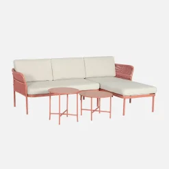 Salón de muebles de jardín de esquina de acero y cuerdas, 4 plazas