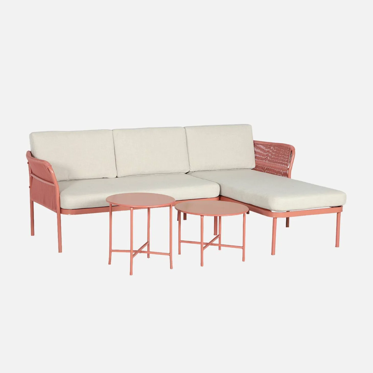Salón de muebles de jardín de esquina de acero y cuerdas, 4 plazas